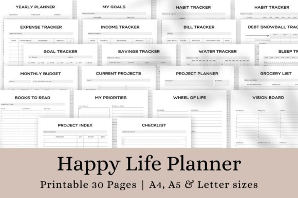 Elegant Printable Happy Life Planner Bundle
