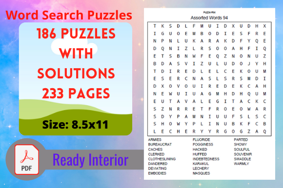 Word Search 186 Puzzles with Solutions: Evaluating Fit for KDP Interiors